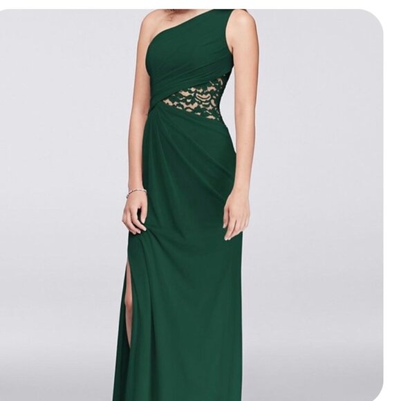 Davids Bridal Green One Shoulder Size 2 - Picture 1 of 1